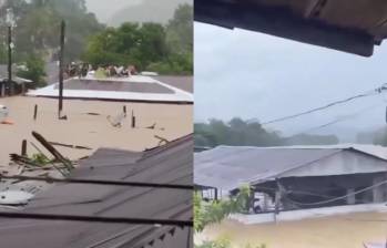 Habitantes del corregimiento de Pueblo Nuevo Regencia, en Montecristo (sur de Bolívar), se refugiaron en los techos de sus viviendas tras el desbordamiento del río Caribona, una de las crecientes más grandes registradas en la zona. FOTO: redes sociales. 