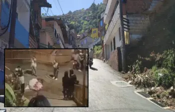 Adelante, la escena del crimen. Atrás, una de las calles del barrio San José La Cima. Foto: Andrés García y Cortesía Denuncias Antioquia