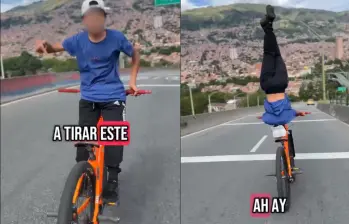 Joven hace acrobacias en una bicicleta en el puente de la Madre Laura. FOTOS: TOMADAS DE REDES SOCIALES.