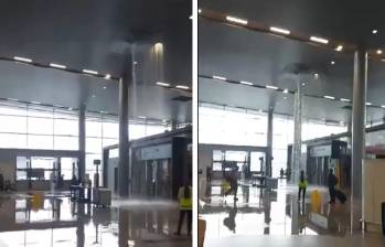 Las lluvias de Bogotá causaron una inundación en un sector del aeropuerto El Dorado. FOTO: Captura de video