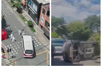 a la izquierda, el accidente en la Carrera 43A. A la derecha, el volcamiento de Las Vegas. FOTO: Cortesía Denuncias Antioquia.