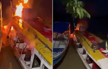 Incendio en embarcación del Bajo Cauca antioqueño durante la jornada electoral del 21 de junio de 2026. FOTOS: Capturas de videos - red social X