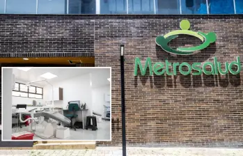 Adelante, una de las intervenciones hechas en una sede de Metrosalud. Atrás, fachada de uno de sus centros asistenciales. Foto: Jaime Pérez Munévar y Cortesía