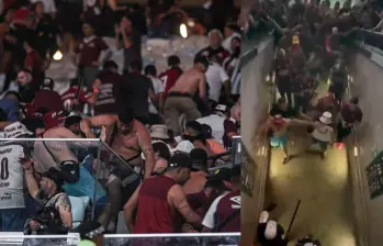 Hinchas de Lanús se enfrentaron a policías brasileros quienes trasladaron una gresca iniciada en los baños hasta las gradas. Fotos: Capturas de videos. 
