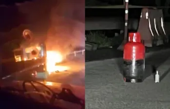 Tres camiones quemados en la vía Buenaventura - Loboguerrero. Foto: tomada de redes sociales.