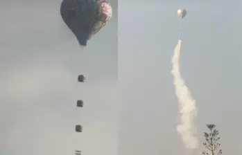 Uno de los globos cargados con pólvora que sobrevoló Itagüí durante la madrugada del 31 de diciembre, una práctica prohibida por el alto riesgo de incendio. FOTO: Redes sociales. 