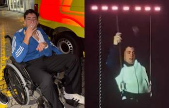 El cantante sufrió la caída cuando realizaba una acrobacia como parte del montaje del espectáculo; luego fue atendido por el equipo médico y regresó al escenario. FOTO: redes sociales. 