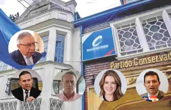 De izquierda a derecha: Coronel (r) Carlos Alfonso Velásquez; Efraín Cepeda; Rubén Darío Lizarralde; Juana Carolina Londoño; y Carlos Felipe Córdoba, los precandidatos presidenciales del Partido Conservador. FOTOS: COLPRENSA Y REDES SOCIALES