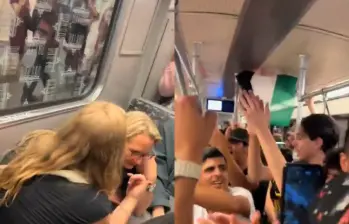 Pasajeras del metro de Berlín fueron grabadas llorando y angustiadas mientras jóvenes agitaban una bandera palestina en el vagón. FOTO: Captura de video