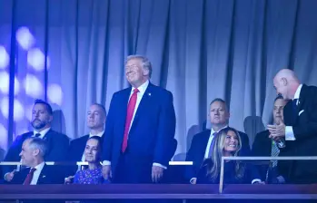 Donald Trump durante el sorteo del la Copa Mundial de Fútbol 2026 habló con medios colombianos. FOTO: AFP. 