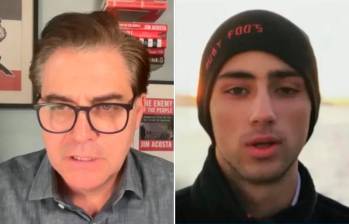 El periodista Jim Acosta y a su izquierda el avatar diseñado por IA del estudiante muerto, Joaquin Oliver. FOTO: CORTESÍA DE @nypost 