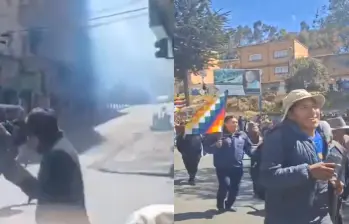 Manifestantes y policías protagonizan fuertes enfrentamientos en La Paz durante la tercera semana consecutiva de protestas contra el gobierno de Rodrigo Paz. FOTO: Redes sociales.