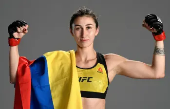 LAS VEGAS, NEVADA - SEPTEMBER 12: Sabina Mazo of Colombia poses for a portrait after her victory during the UFC Fight Night event at UFC APEX on September 12, 2020 in Las Vegas, Nevada. (Photo by Mike Roach/Zuffa LLC)