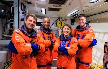 De izquierda a derecha: Reid Wiseman, Victor Glover, Christina Koch y Jeremy Hans, los astronautas que integran la misión Artemis 2. FOTO: Cortesía Nasa