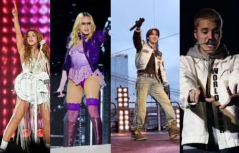 Shakira, Madonna, BTS y Justin Bieber serán algunos de los artistas del show del entretiempo de la final del Mundial 2026. Fotos: Getty Images y Colprensa