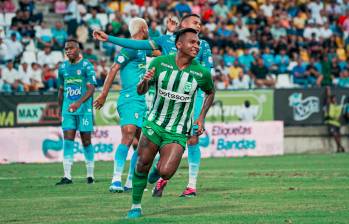 Alfredo Morelos celebrando una de sus anotaciones a Jaguares. FOTO ATLÉTICO NACIONAL