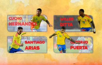 Juan Camilo Hernández, Santiago Arias, Willer Ditta y Gustavo Puerta ponen a pensar a Néstor Lorenzo en su titularidad de cara al debut ante Uzbekistán. FOTOS GETTY 