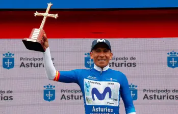 El ciclista colombiano Nairo Quintana consiguió su tercer título en la Vuelta a Asturias. Foto: tomada del x de @Movistar_Team