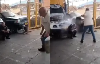 El video que muestra un aparente caso de maltrato laboral en un taller de Pereira habría ocurrido hace varios meses, según los actuales propietarios del lugar, quienes afirmaron que el agresor ya no trabaja allí. FOTO: captura de video. 