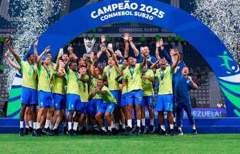 El festejo brasileño al coronarse campeón del Sudamericano Sub-20. FOTO CONMEBOL