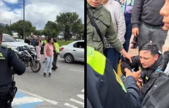 Un motociclista fue noqueado con un bate en Bogotá. FOTO: Capturas de video