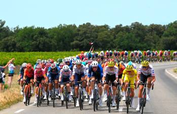 Tadej Pogacar (amarillo) ganó en 2024 el Giro, Tour y el Mundial. Sus triunfos han levantado sospechas, pero nunca se le ha comprobado algo indebido. FOTO GETTY