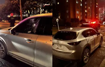 La camioneta atacada fue hallada abandonada con varios impactos de bala en el norte de Bogotá. FOTO: tomada de X. 