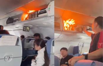 El vuelo de Air China fue desviado a Shanghái tras un incendio causado por una batería de litio en la cabina. FOTO: captura de video. 