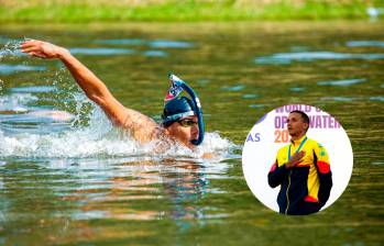 Alexander logró defender por cuarta vez su título mundial en la prueba de 1.000 m (natación con aletas), en Egipto. Foto: Cortesía Alexander Jiménez. 