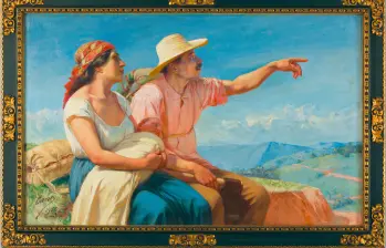 Con la pintura Horizontes, el artista antioqueño Francisco Antonio Cano quiso compensar el apoyo a su educación y conciliar una deuda de gratitud con la ciudad. FOTO Fotografía Rodríguez. Biblioteca Pública Piloto. Archivo Fotográfico.