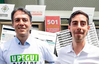 El ungido del exalcalde Daniel Quintero para competir por la alcaldía de Medellín, Juan Carlos Upegui (derecha) arrastra denuncias por la financiación irregular de su campaña desde 2023. FOTOS: EL COLOMBIANO