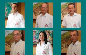 Los miembros principales del Comité de Cafeteros de Antioquia para el periodo 2026-2030 serán: arriba de izquierda a derecha: Jorge Hernán Ángel, Iván Arango y Carlos Holguín. Abajo Luis Alfonso Villegas, Ángela Cano y Darío Serna. FOTO cortesía Comité de Cafeteros de Antioquia