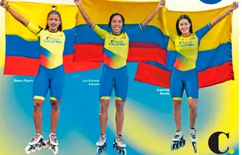 Geiny Pájaro, Luz Karime Garzón y Gabriela Rueda, múltiples medallistas mundiales de Colombia. FOTOS CORTESÍA FEDEPATIN 