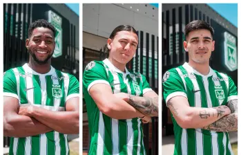 Andrés Reyes e Ian Poveda tienen 26 años, mientras que Elías Cabrera tiene 23. FOTOS CORTESÍA ATLÉTICO NACIONAL