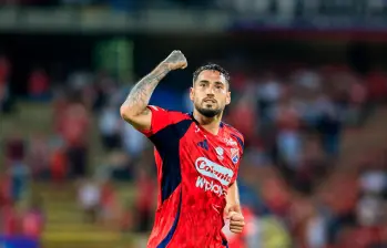 El delantero argentino Francisco Fydriszewski anotó uno de los dos goles con lo que el Medellín ganó en Uruguay el juego de ida. Foto: Camilo Suárez