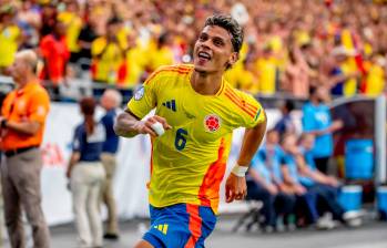 El volante antioqueño Richard Ríos marcó el quinto gol del triunfo 5-0 de la Selección Colombia contra el seleccionado panameño en los cuartos de final de la Copa América 2024. FOTO: JUAN ANTONIO SÁNCHEZ 