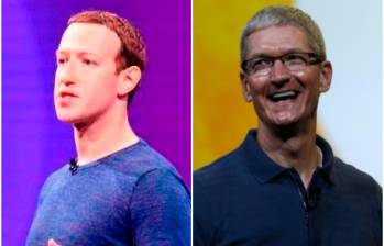 Mark Zuckerberg, CEO de Meta (izq.); y Tim Cook, CEO de Apple. FOTO: ARCHIVO