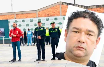 El alcalde Carlos F. Galán y la cúpula de la Policía Metropolitana de Bogotá presentaron la captura de 23 miembros de “el Mesa”; luego el mandatario lamentó el beneficio a “el Montañero” (en el recuadro). FOTOS: CORTESÍA Y ALCALDÍA DE BOGOTÁ.
