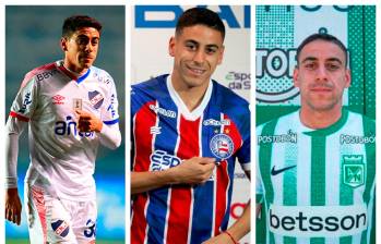 Camilo Cándido con las camisetas de Nacional de Uruguay, Bahía de Brasil y Atlético Nacional. FOTOS CORTESÍA