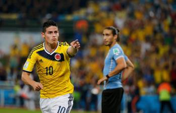 James Rodríguez anotó, en el estadio Maracaná de Río de Janeiro, el mejor gol del Mundial Brasil 2014. En la imagen lo festeja. Foto: Juan Antonio Sánchez