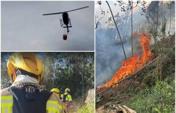 Mientras continúa el despliegue de los equipos especializados, Bomberos de La Estrella reiteró a la comunidad que no se acerque ni ingrese al área del incendio. FOTOS Bomberos de La Estrella Y Dagran. 