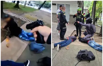 Así fueron sometidos los presuntos atracadores en inmediaciones de una de las estaciones del metro. FOTO Alcaldía de Medellín.