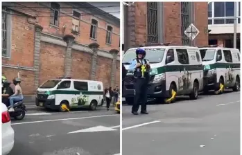 Por lo menos 4 patrullas fueron inmovilizadas con estos dispositivos en el centro de Medellín. Imágenes de videos en redes sociales.
