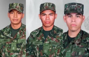 Los soldados muertos por el ataque con drones son Andrés Esteban Álvarez Sierra, Darwin Arnoldo Gómez Gutiérrez y Brayan Steven Galindo Amado. Fotos: Ejército 