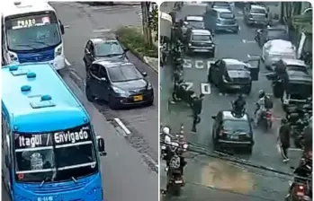 La pelea entre los dos conductores quedó registrada en las cámaras de seguridad de Itagüí. FOTO: Cortesía Alcaldía de Itagüí