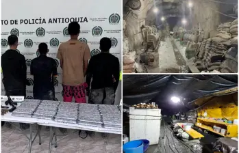 Los cuatro capturados son señalados de trabajar como guardias y escoltas armados en los túneles invadidos de la mina de Zijin en Buriticá. FOTOS: Cortesía Policía y Fiscalía
