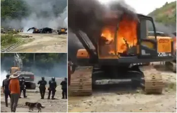 En el operativo, la Fuerza Pública destruyó e inutilizó 14 retroexcavadores. FOTO: Cortesía MinDefensa