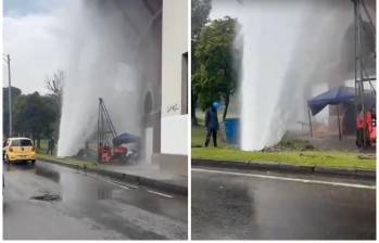 Así quedó registrado en video el momento en el que el agua brota con una gran presión alcanzando una altura casi inusual. FOTO Denuncias Antioquia.