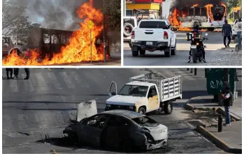 Los diferentes desmanes en Jalisco, México, ante la muerte del capo del narcotráfico Nemesio Oseguera. Imágenes tomadas de redes sociales. 