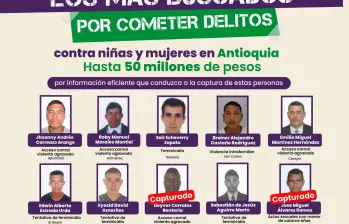 Estos son algunos de los más buscados y otros que ya han sido capturados por los delitos de este tipo en Antioquia. FOTO Gobernación de Antioquia. 